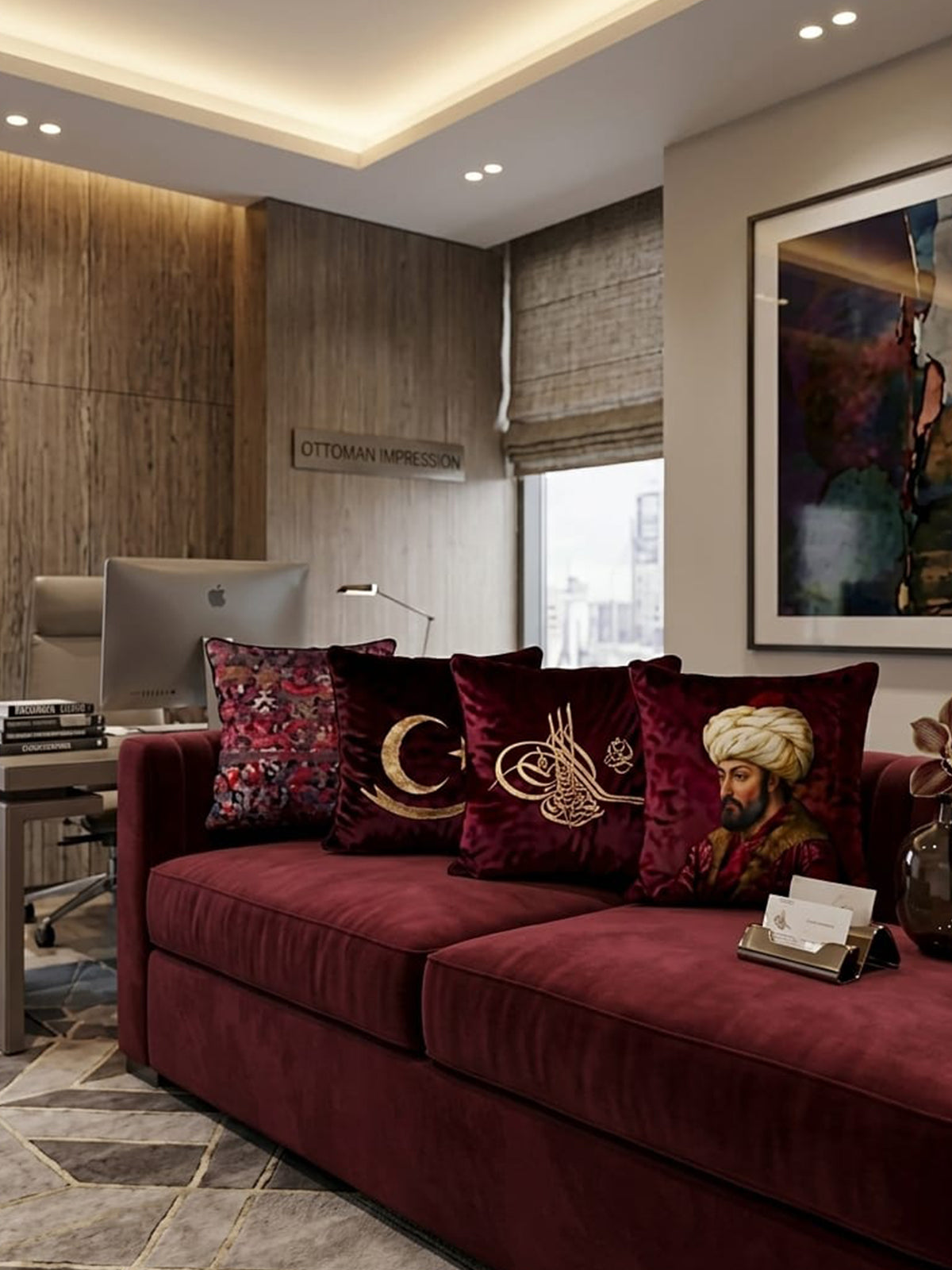 Osmanlı Motifli 43x43 cm Kırlent Kılıf Seti | 4'lü Dekoratif Kırlent Kılıfı