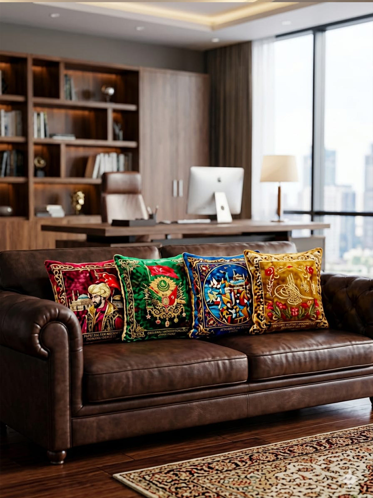 Osmanlı Sanatı 43x43 cm Kırlent Kılıf Seti | 4'lü Dekoratif Kırlent Kılıfı
