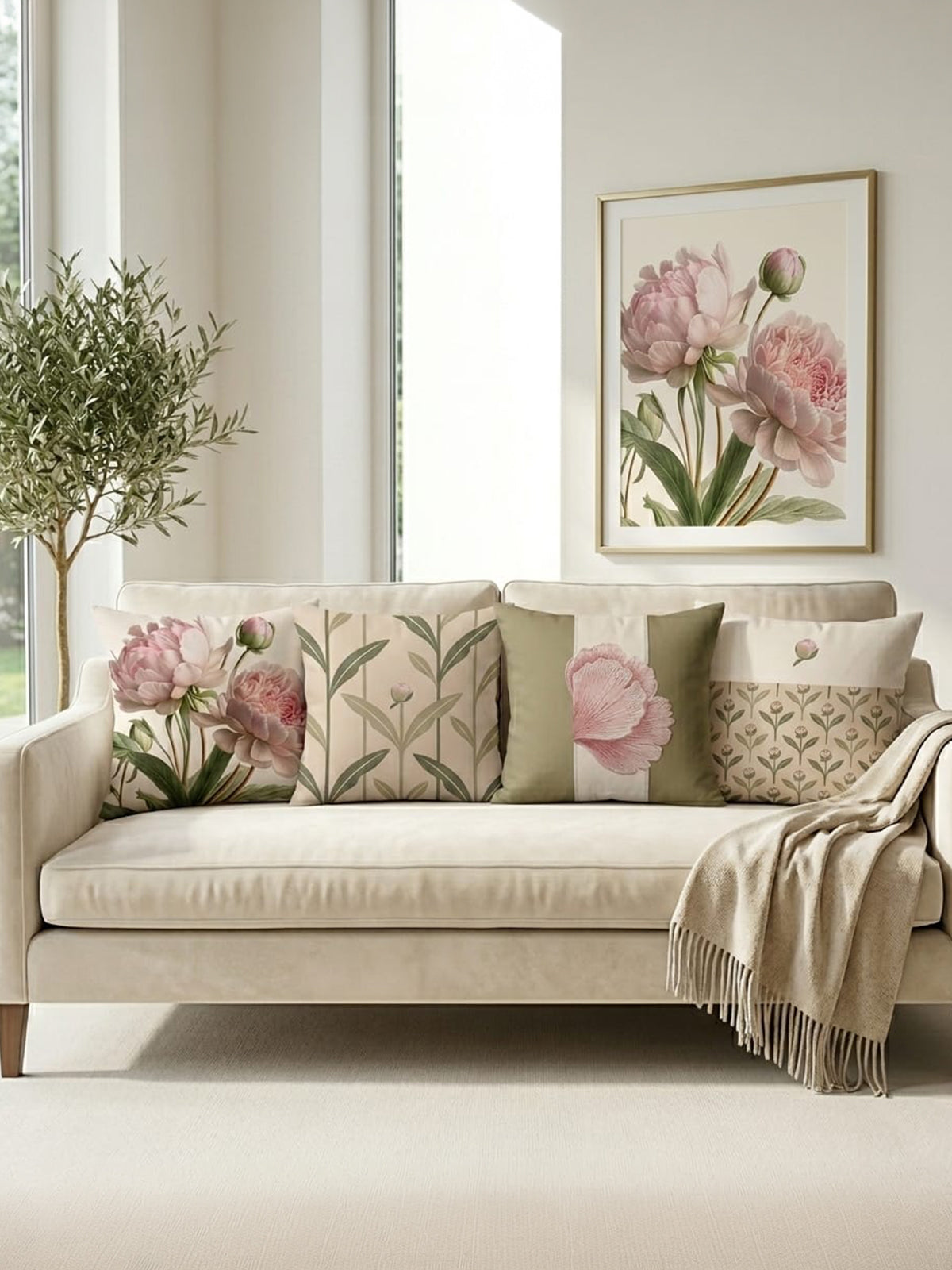 Şakayık Çiçeği Soft | 43x43 cm 4'lü Dekoratif Kırlent Kılıf Seti
