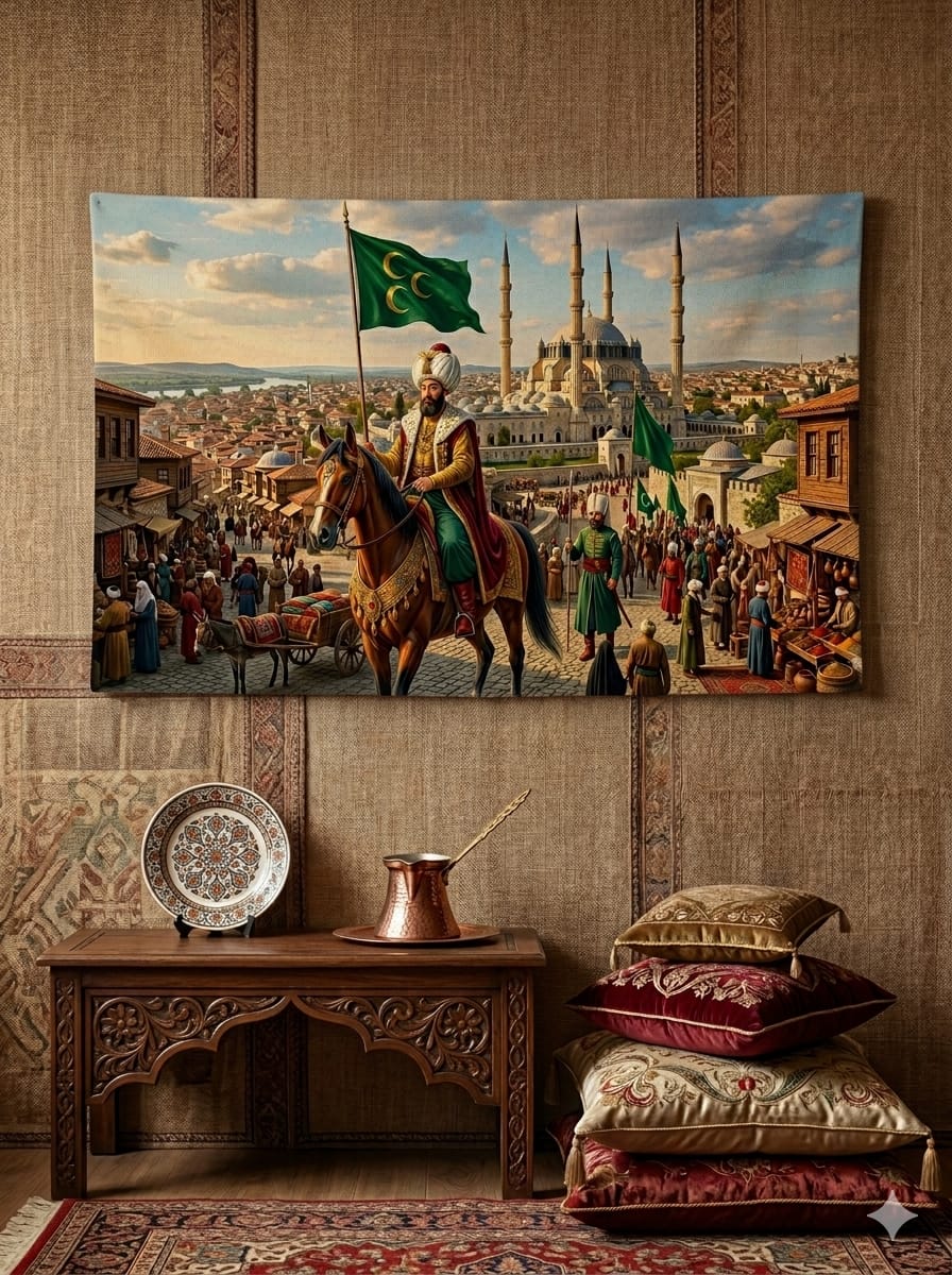 Fatih Sultan Mehmet İstanbul'a Giriş Duvar Örtüsü – Tarihi Osmanlı Tablosu