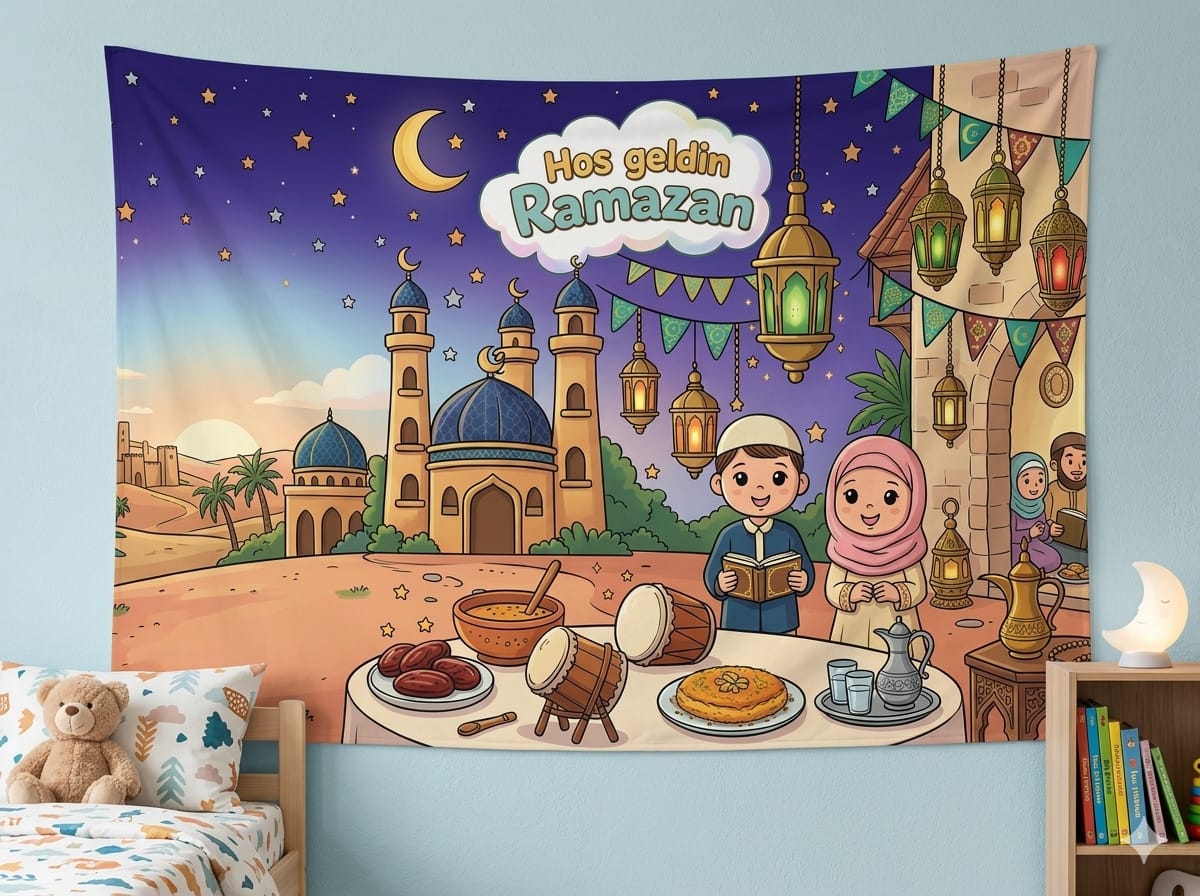Hoş Geldin Ramazan Çocuk Odası Duvar Örtüsü | Ramazan Temalı Dekoratif Tapestry