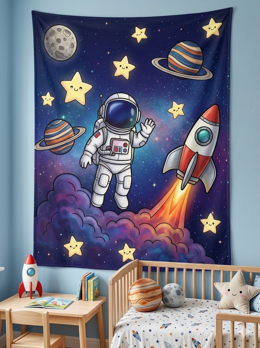 Uzay Astronotu Çocuk Odası Duvar Örtüsü