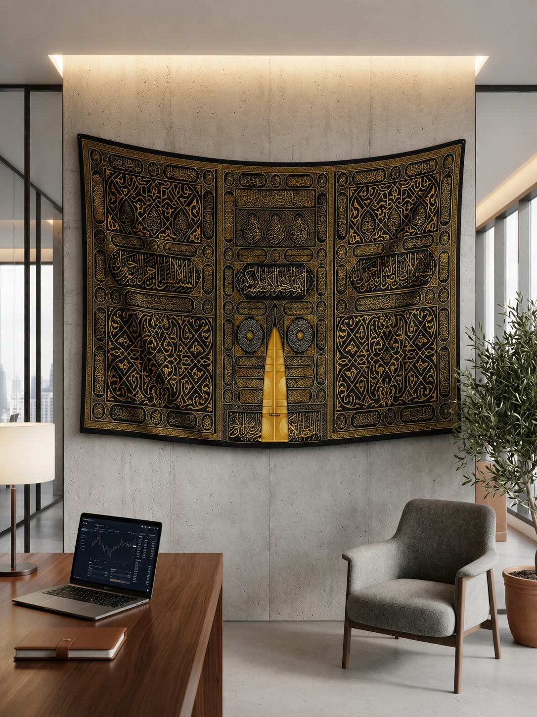 Kâbe Kapısı Kisve Desenli Dijital Baskılı Duvar Örtüsü