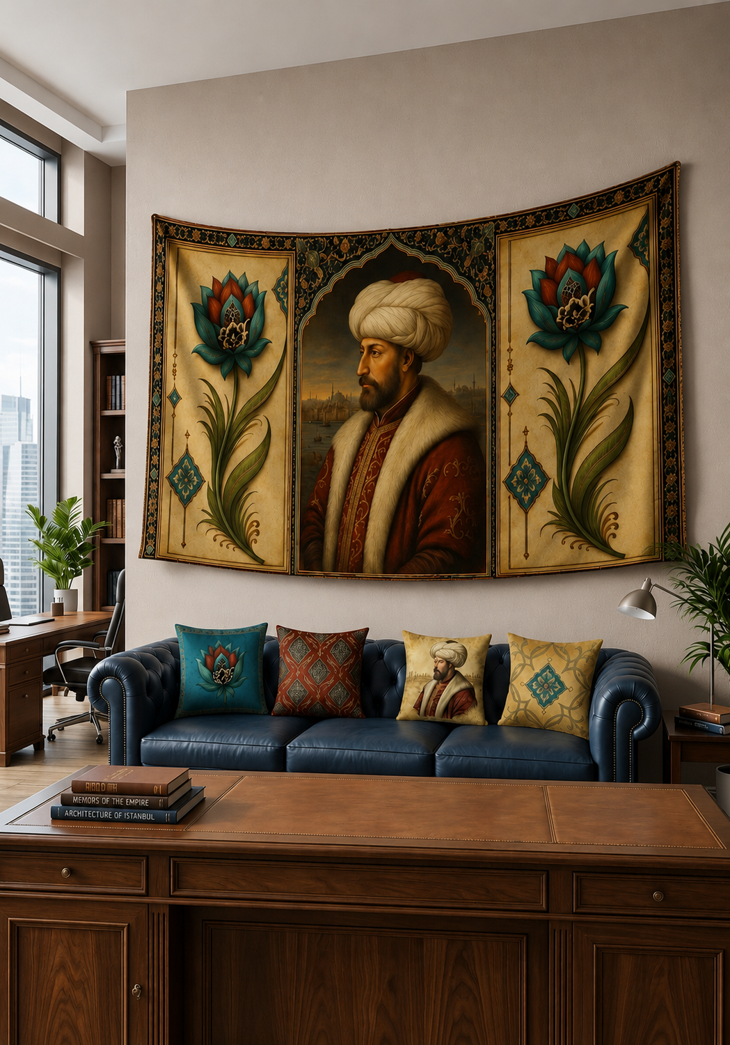 Fatih Sultan Mehmet Portre Duvar Örtüsü | Osmanlı Temalı Dekoratif Duvar Örtüsü